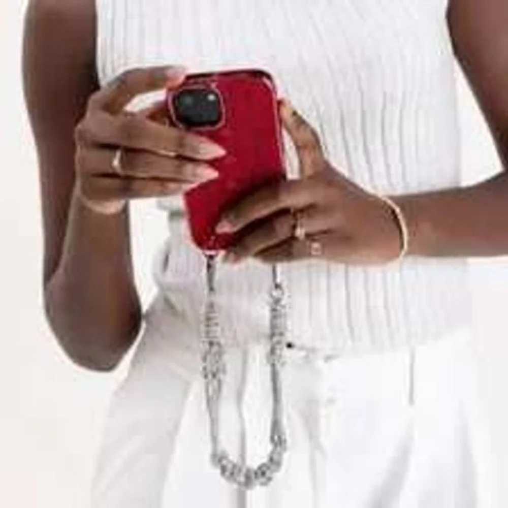 Red Cable Knit iPhone 14 Pro Max Case with Strap Loops‎ Metallic Trim Cozy Style